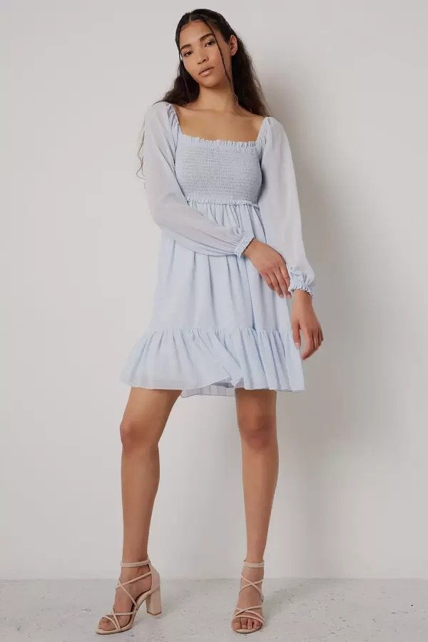 Long Sleeve Mini Dress with Smocked Bodice | Ardene