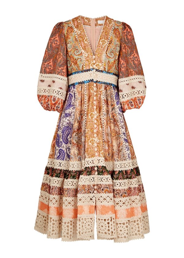 ZIMMERMANN Devi Spliced printed linen midi dress