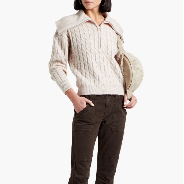 Melange cable-knit wool-blend half-zip sweater