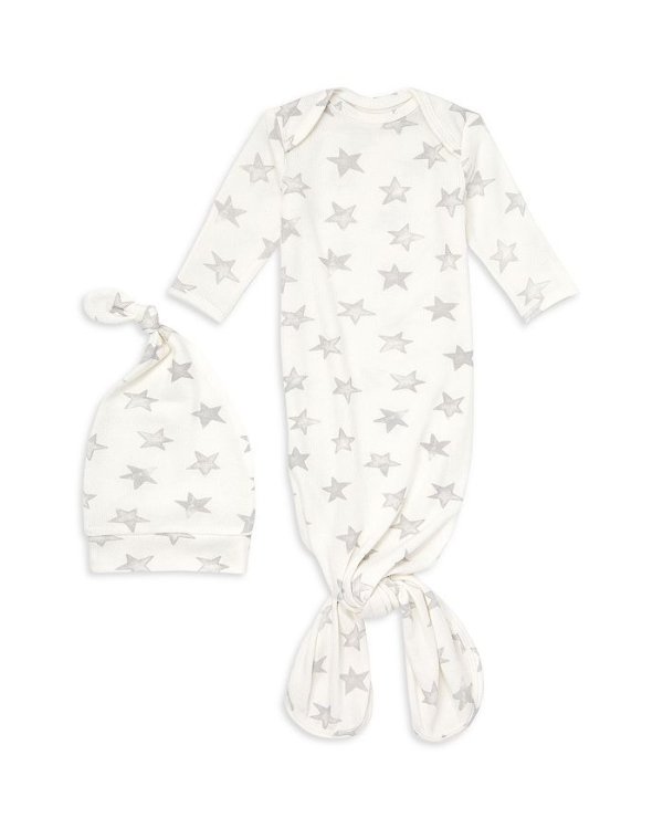 Unisex 2 Pc. Star Print Snuggle Knit Gown & Hat Set - Baby