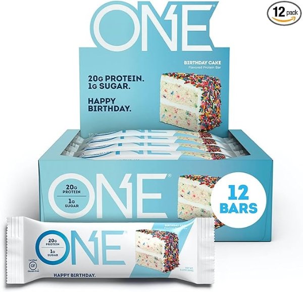 Protein Bars, Birthday Cake, Gluten Free Protein Bars with 20g Protein and only 1g Sugar, Guilt-Free Snacking for High Protein Diets, 2.12 oz (12 Pack)