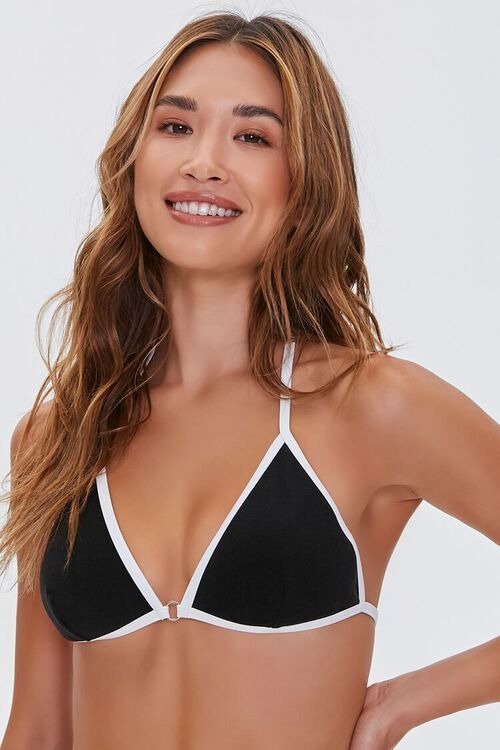 Contrast-Trim Triangle Bikini Top