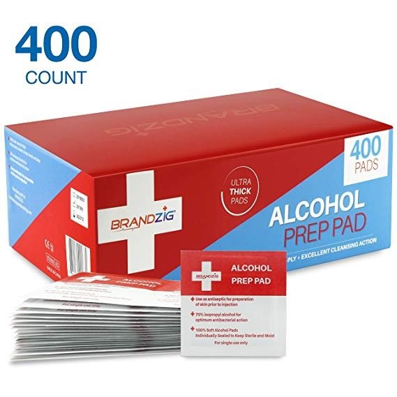 Sterile Alcohol Prep Pads (400-Pack) | Thick 2-Ply Antiseptic/Sanitizing Isopropyl Medical Wipes | Individually Wrapped Alcohol Cleansing Swabs for Antibacterial Protection, Diabetic Supplies