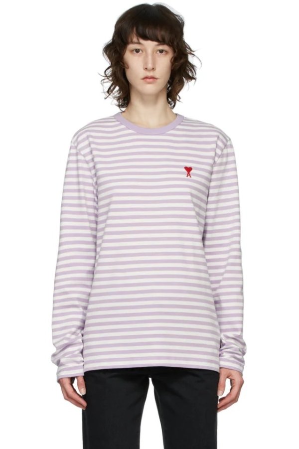 Purple & White Ami De Coeur Mariniere Long Sleeve T-Shirt