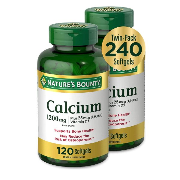 Absorbable Calcium, 1200mg, Plus 1000IU Vitamin D3, 120 Softgels (Pack of 2)