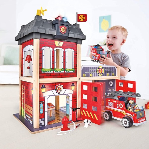 Fire Station Playset -Fire Truck and Helicopter-Dollhouse Playset