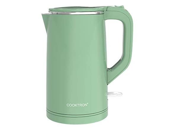 COOKTRON 1.7L Electric Kettle Quiet, Double Wall Hot Water Boiler BPA-Free, Quiet Boil and Cool Touch Tea Kettle, Cordless with Auto Shut-Off & Boil Dry Protection, 1500W Fast Boiling, Green