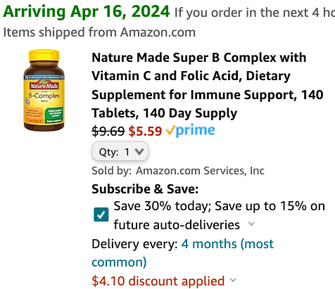 特價3.5折: Nature Made Super B Complex with Vitamin C and Folic Acid, Dietary Supplement 