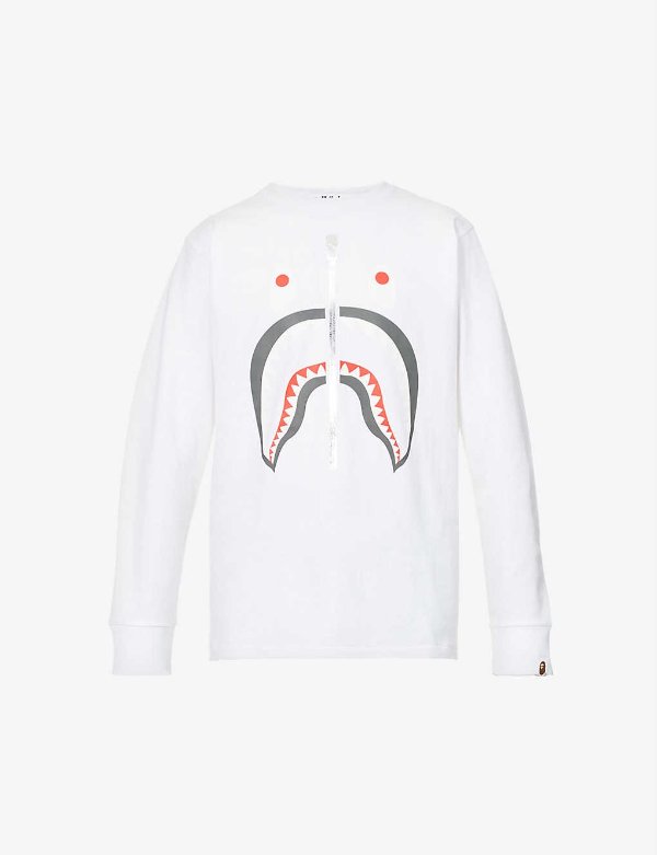 Shark brand-print cotton-jersey top