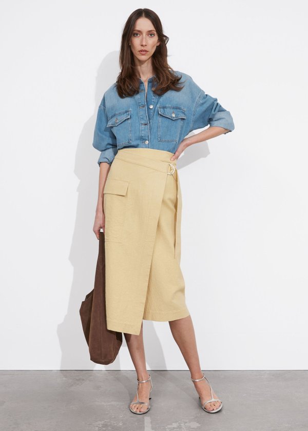 Asymmetric Wrap Midi Skirt