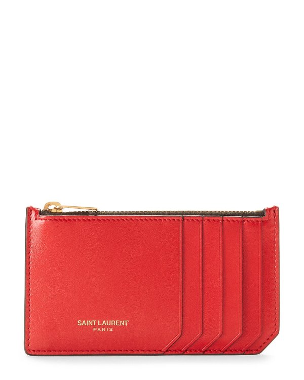 Red Zipped Leather Card Case