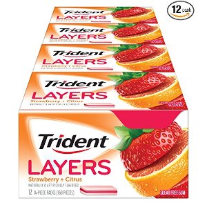 Trident 无糖夹心口香糖 草莓橘子味 12包装