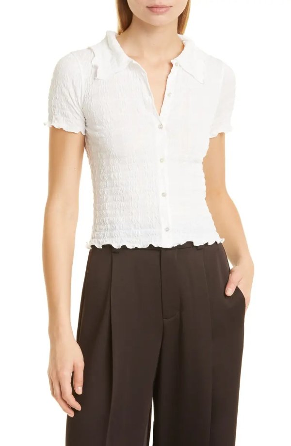 Smock Short Sleeve Button-Up Blouse