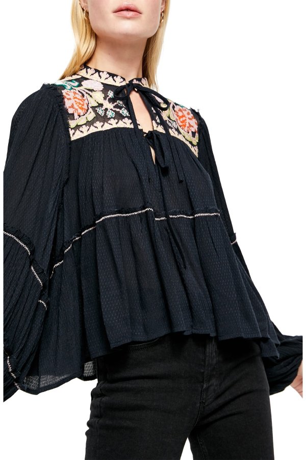 In Vivid Embroidered Tiered Shirt