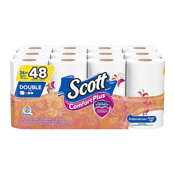 Scott ComfortPlus Toilet Paper, 24 Double Rolls, Bath Tissue