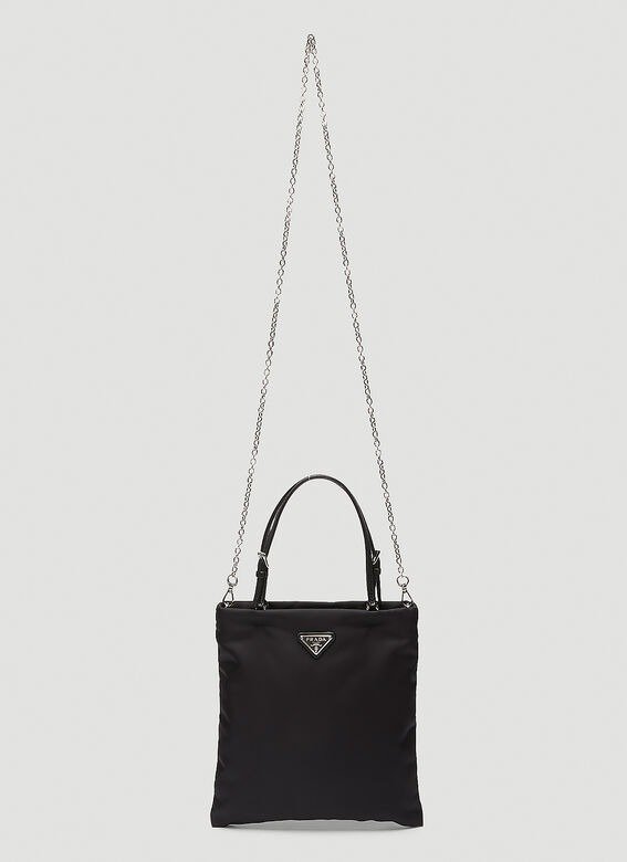 Nylon Tote Chain Shoulder Bag in Black