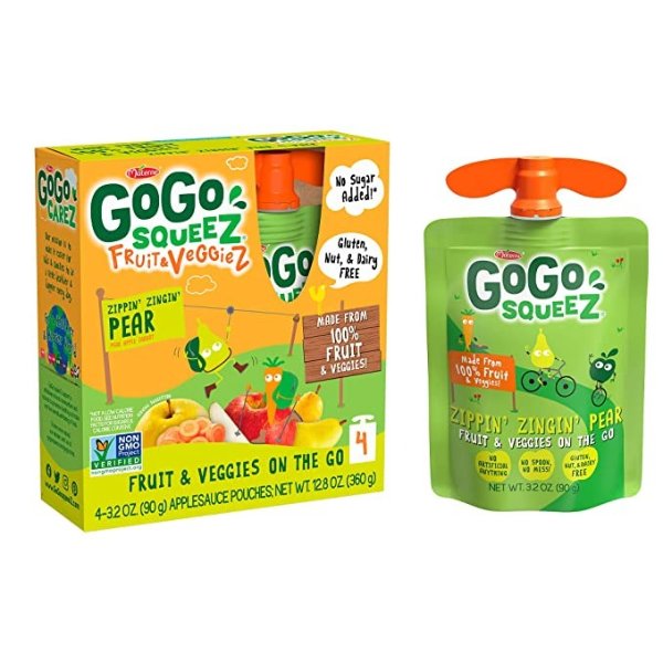 Fruit & VeggieZ on the Go, Apple Pear Carrot, 3.2 Ounce (48 Pouches), Gluten Free, Vegan Friendly, Unsweetened, Recloseable, BPA Free Pouches