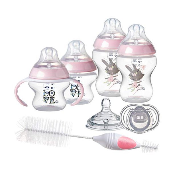 Closer to Nature Newborn Baby Bottle Feeding Starter Set, Anti-Colic Valve, Breast-Like Nipples - BPA-Free, Pink (Design May Vary)