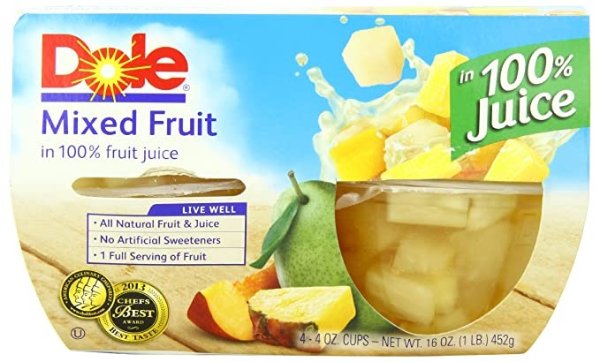 FRUIT BOWLS Mixed Fruit in 100% Juice, 4 Count (Pack of 6)