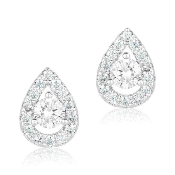 Pear Cut Halo Swarovski Crystal Earrings silver