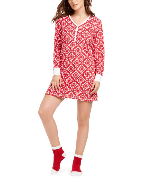 Cozy Fleece Waffle Knit Sleepshirt & Socks Set, Created for Macy's