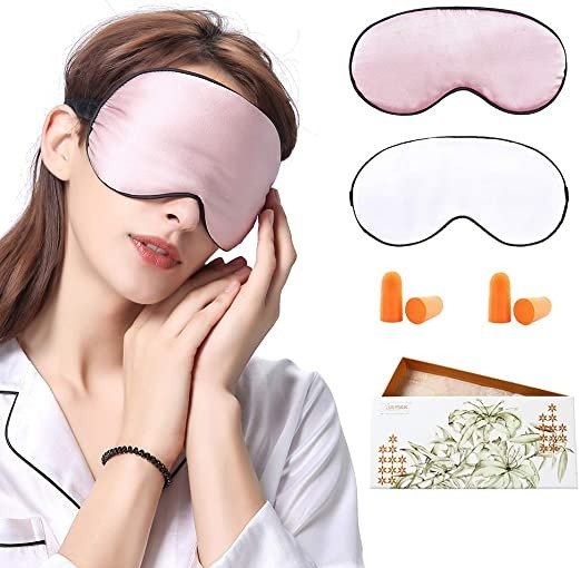 Silk Sleep Mask & Blindfold, 100 Natural Mulberry Silk Eye Mask for Sleeping, Travel, Super Soft, Adjustable Strap (Random-2Pcs)