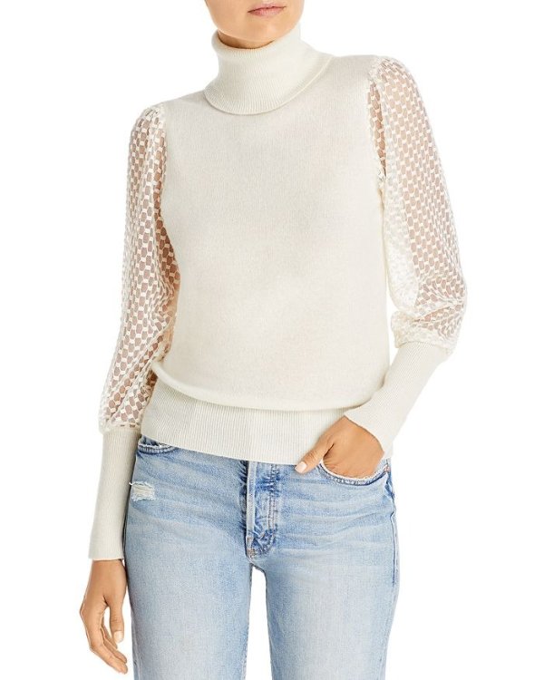 Mesh Puff Sleeve Cashmere Turtleneck - 100% Exclusive