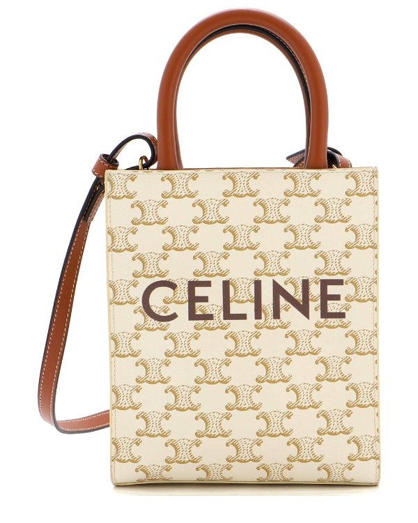 White Triomphe Coated Canvas Vertical Cabas Triomphe Mini Tote (Authentic Pre-Owned) / Gilt