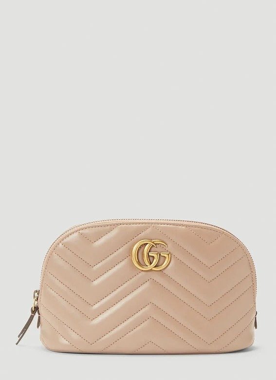 GG Marmont Leather Beauty Bag in Beige