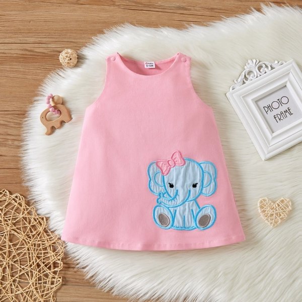 1pc Baby Girl Sleeveless Elephant Print Cotton Dress