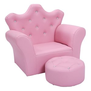 Costway Pink Kids Sofa Armrest Chair Couch w/ Ottoman