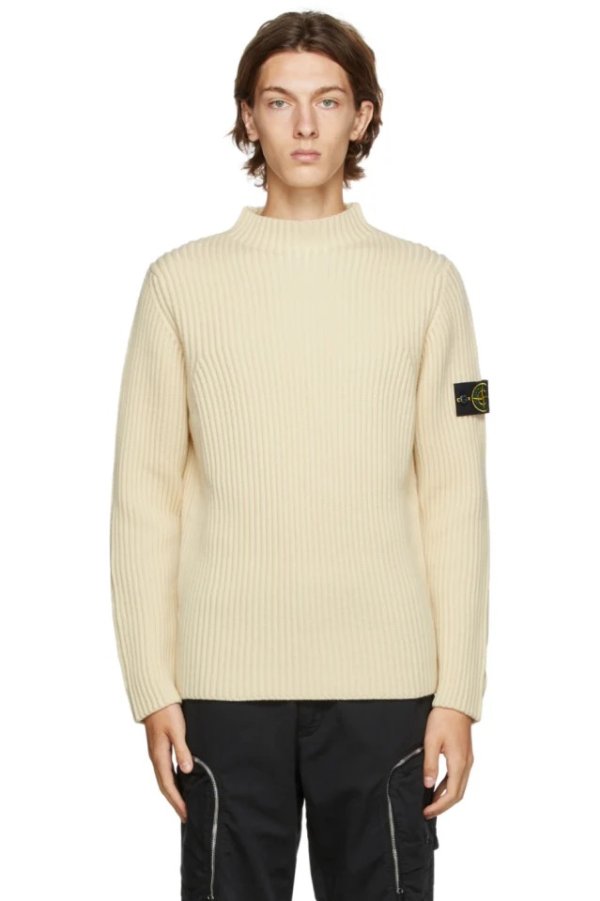 Off-White Wool Mock Neck Sweater