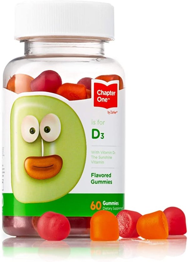 Chapter One Vitamin D3 Gummies, Great Tasting Chewable Vitamin D3 for Kids, Vitamin D3 1000IU, Certified Kosher (60 Flavored Gummies)