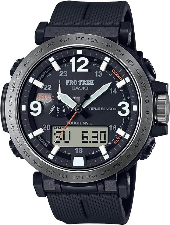 男式 Pro Trek PRW-6611Y-1CR 坚韧太阳能手表, 黑色//白色, 运动