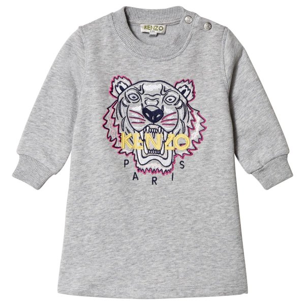 Kenzo Kids Grey Tiger Embroidered Sweat Dress | AlexandAlexa
