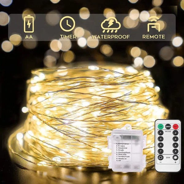 1pc, 33ft, 100led, Outdoor String Lights, Christmas Star Lights, Battery Powered With Remote Control | Shop Now For Limited-time Deals | Temu
