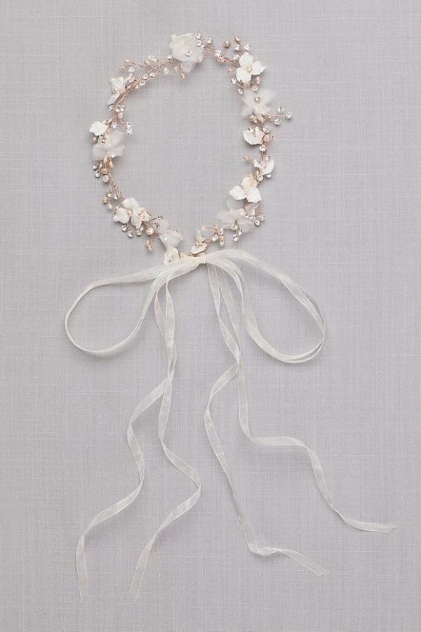 3D Flower Ribbon-Tie Headband with Pearls