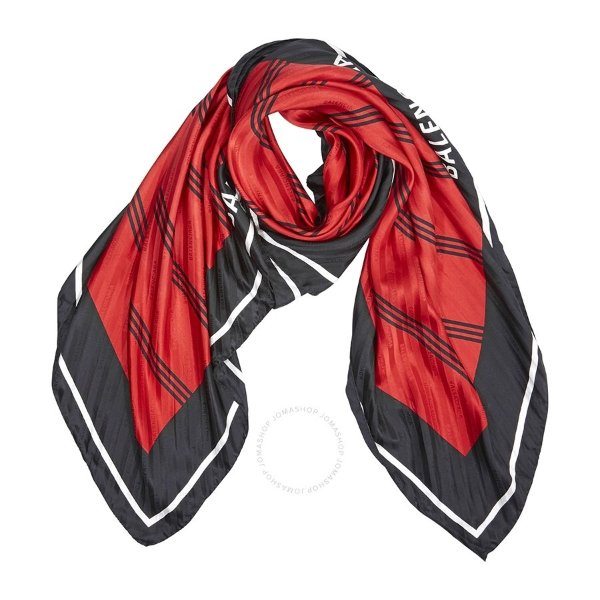 Ladies Red/Black Scarf in Striped Silk