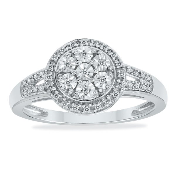 1/10 Carat TW Diamond Halo Ring in .925 Sterling Silver
