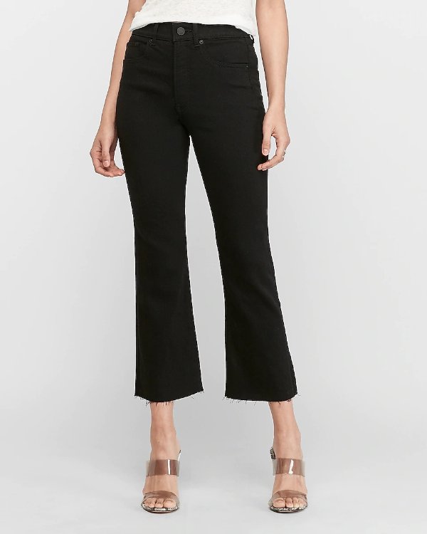 High Waisted Black Cropped Flare Jeans