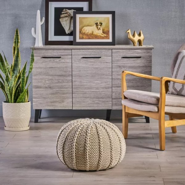 Corisande Knitted Cotton Pouf - Christopher Knight Home