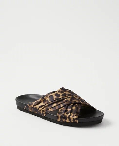 Riley Leopard Print Flat Slide Sandals | Ann Taylor