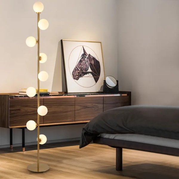 Modern LED Gold 9-Light Tree Floor Lamp White Glass Globe-Homary