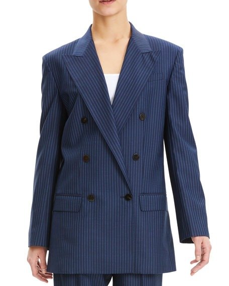 Striped Double-Breasted Wool Blazer