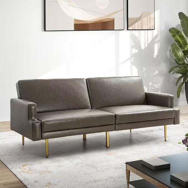 Gemma 76 in. W Modern Grey Sofa Bed with Metal Legs and Shaped Track Arm