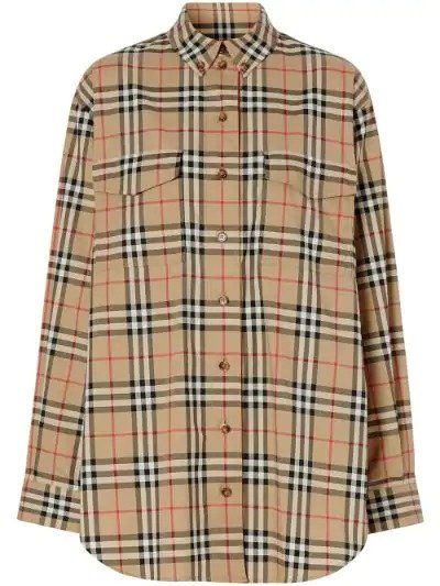 Vintage Check Stretch Cotton Oversized Shirt | Burberry | Eraldo.com