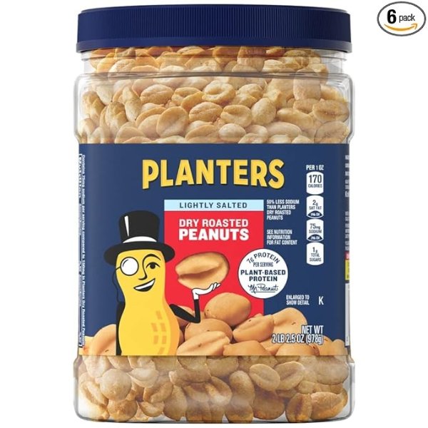 Lightly Salted Dry Roasted Peanuts (6 ct Pack, 2.2 lb Containers)