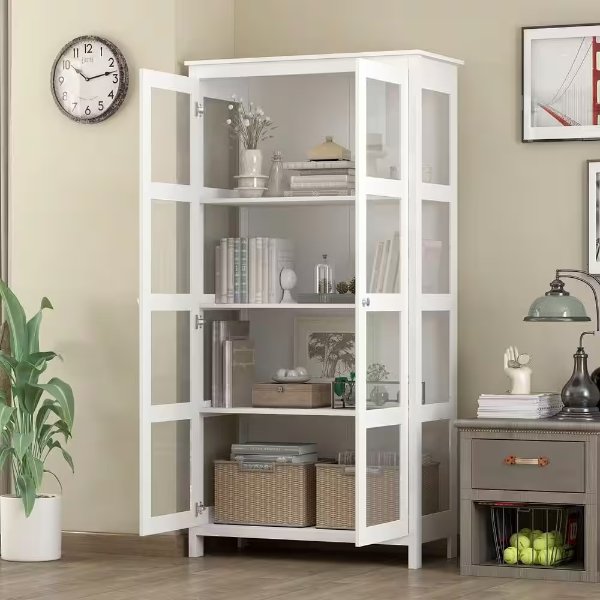 70.9 in. H White Wood 2-Door Accent Cabinet with 4-Tier Shelves Storage Cabinet Kitchen Pantry Cupboard