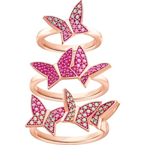 Lilia Ring Set, Multi-coloured, Rose-gold tone plated by SWAROVSKI