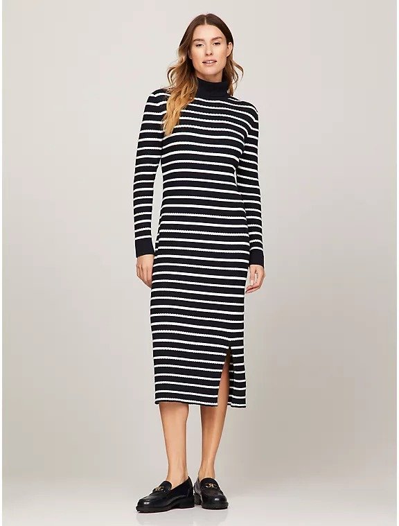 Slim Fit Stripe Midi Sweater Dress
